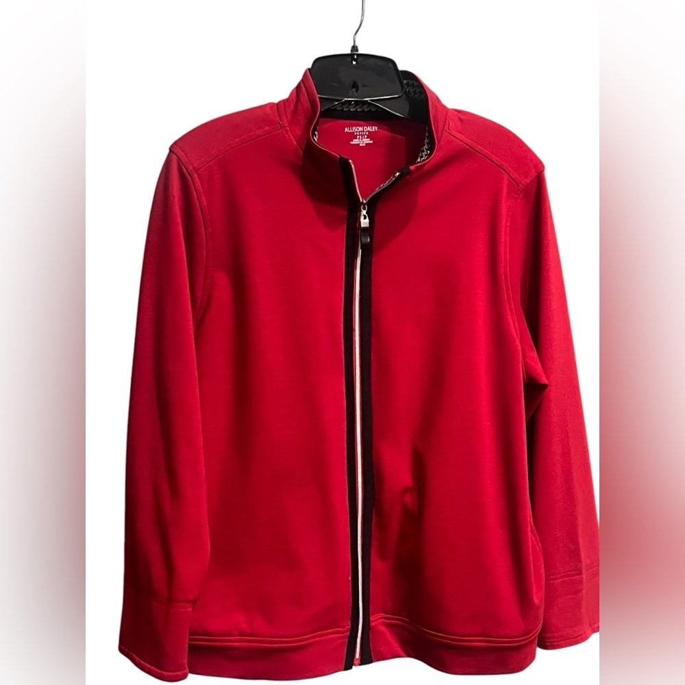 Red Zipper Jacket With Black and White Houndstooth